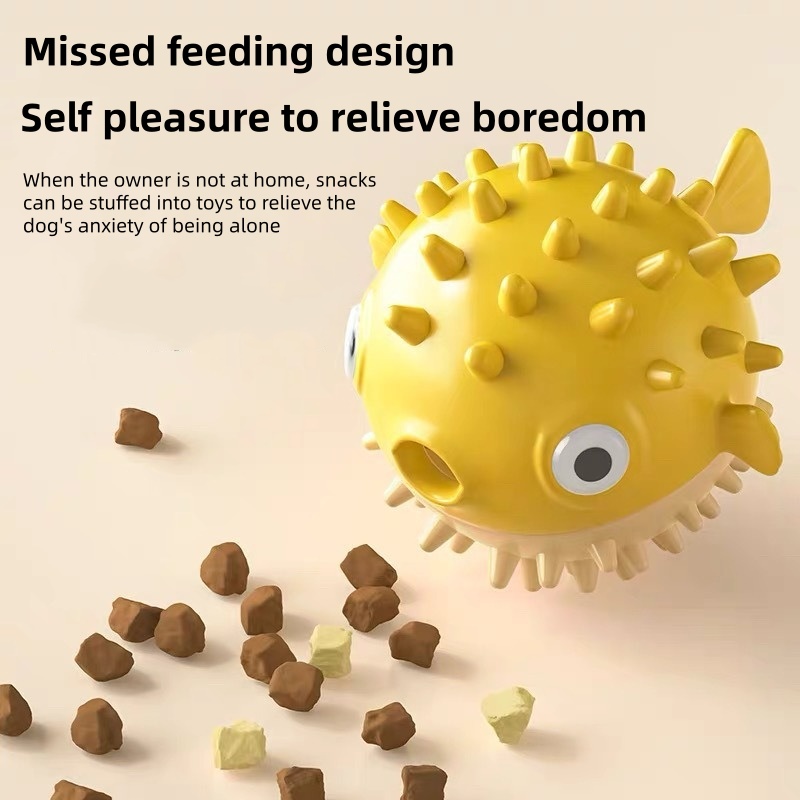 Rubber Treat Dispensing Dog Toy - ของเล่นสัตว์เลี้ยงแบบอินเทอร์แอคทีฟ รูปปลากระโดด พร้อมช่องจ่ายขนม ช่วยให้สุนัขและแมวเล่นเองได้ ช่วยคลายความเบื่อหน่าย