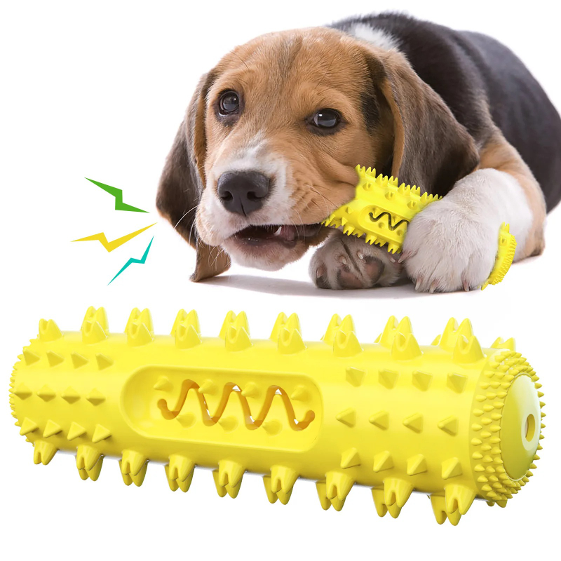 Rubber Treat Dispensing Dog Toy - ของเล่นสุนัขแบบมีเสียง แปรงสีฟันฟันเลื่อยสำหรับทำความสะอาดฟัน แท่งขัดฟัน ทนทาน พร้อมช่องใส่ขนม ใช้ได้กับสัตว์เลี้ยง