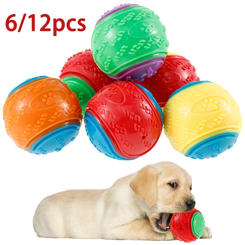 Indestructible Dog Chew Toy - 6/12Pcs สุนัข Squeaky Balls ของเล่น Bouncy