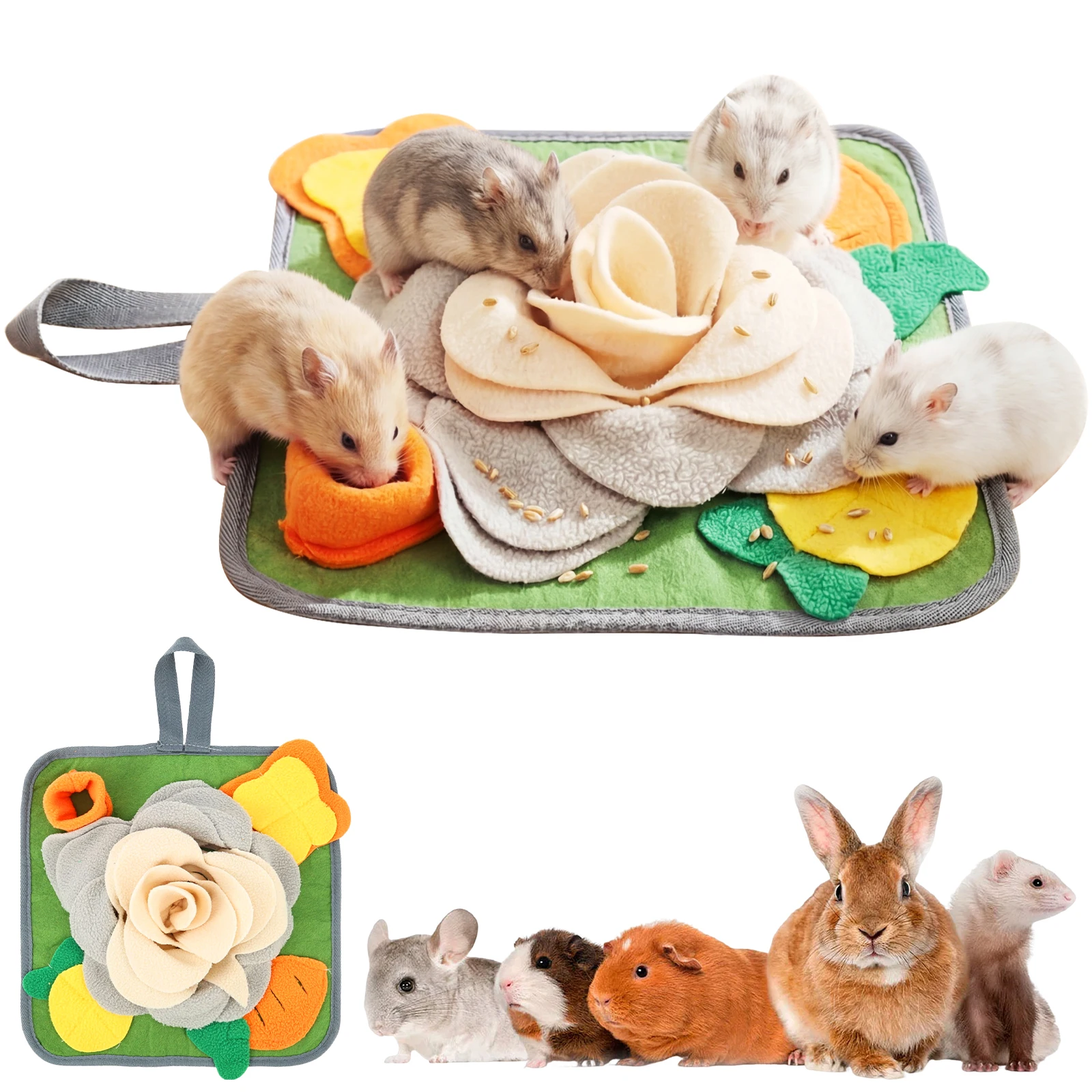 Snuffle Mat For Dogs - แผ่นรองดมกลิ่นสำหรับสัตว์เลี้ยงขนาดเล็ก แผ่นฝึกดมกลิ่นสำหรับกระต่าย แฮมสเตอร์ ของเล่นฝึกการดมกลิ่น ผ้าห่มฝึกดมกลิ่น ช่วยให้กินอาหารช้าลง