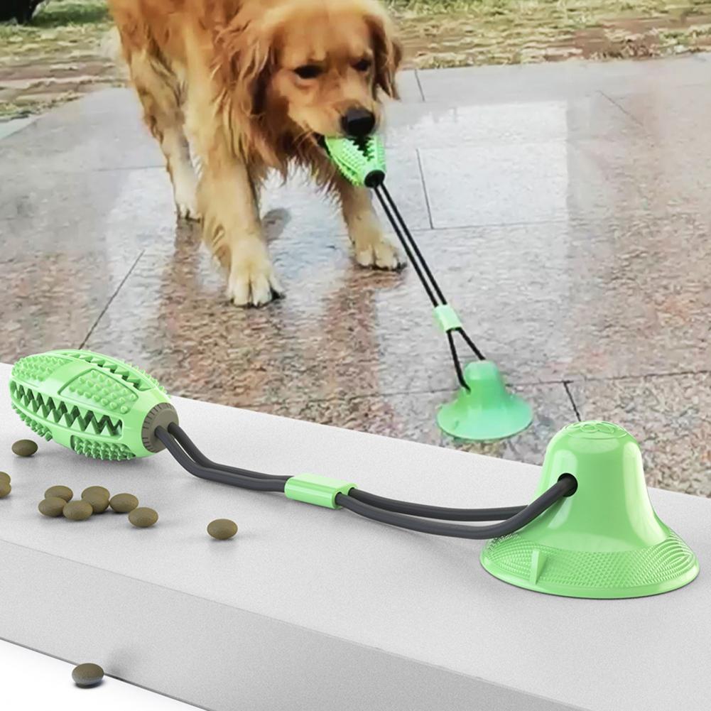 Rubber Treat Dispensing Dog Toy - สุนัขเคี้ยวของเล่นสําหรับก้าวร้าว Chewers Interactive สุนัขดูดถ้วยของเล่นการงอกของฟันเชือกของเล่นสุนัขปริศนารักษาอาหาร Dispensing Ball