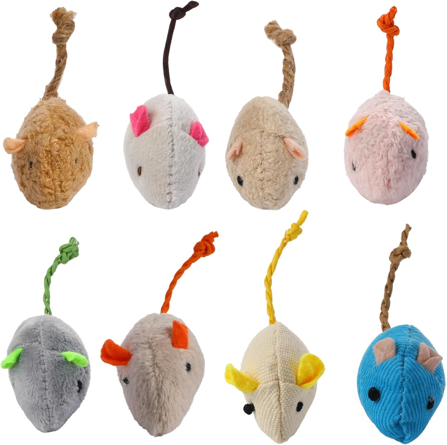 Catnip Interactive Plush Mouse - ของเล่นแมวและหนูแบบอินเทอร์แอคทีฟ 8 ชิ้น บรรจุแบบสุ่ม - ของเล่นกัดรูปหนูแคทนิปแบบตุ๊กตา