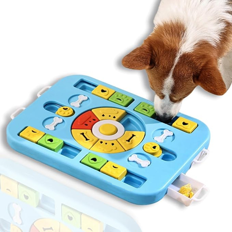Dog Puzzle Feeder Toy - ของเล่นปริศนาสุนัขแบบโต้ตอบสําหรับสุนัขและแมวขนาดใหญ่ กลาง ขนาดเล็ก 4 วิธีในการเล่น เครื่องป้อนช้าส่งเสริมการย่อยอาหาร