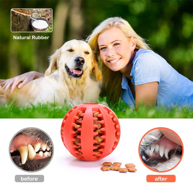 Dog Puzzle Feeder Toy - ลูกบอลยางซิลิโคนแบบอินเทอร์แอคทีฟสำหรับสุนัขและแมว ของเล่นกัดเพื่อความสนุกสนาน ช่วยทำความสะอาดฟันลูกสัตว์เลี้ยง พร้อมฟังก์ชันเป็นที่ให้อาหารและใส่ขนม