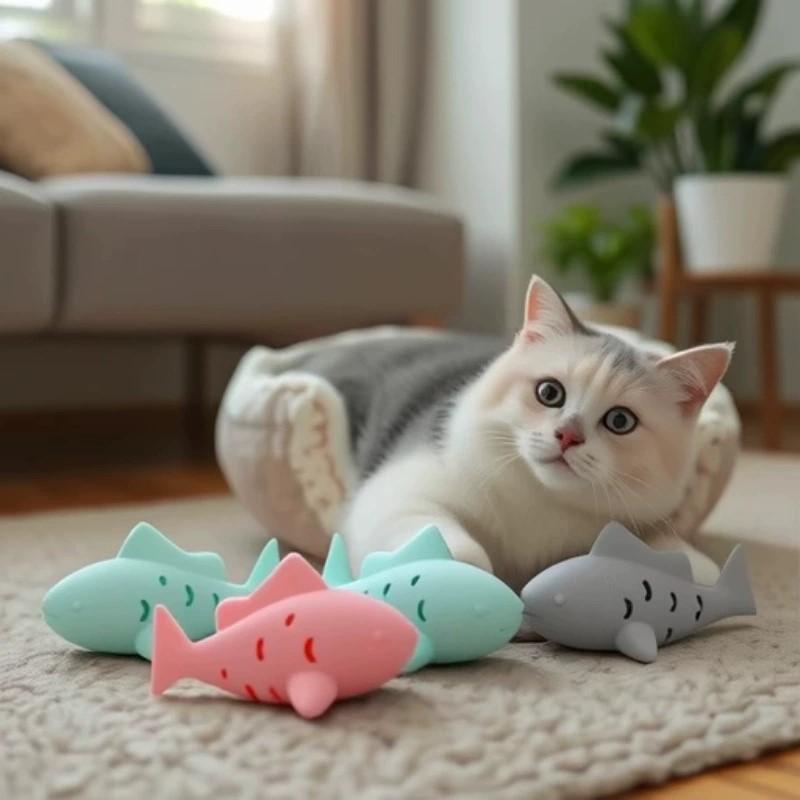 Rubber Treat Dispensing Dog Toy - ของเล่นแมวและสุนัขแบบโต้ตอบได้ รูปปลา พร้อมช่องใส่ขนม ทนทานต่อการกัด ทำจากยาง ช่วยทำความสะอาดฟัน