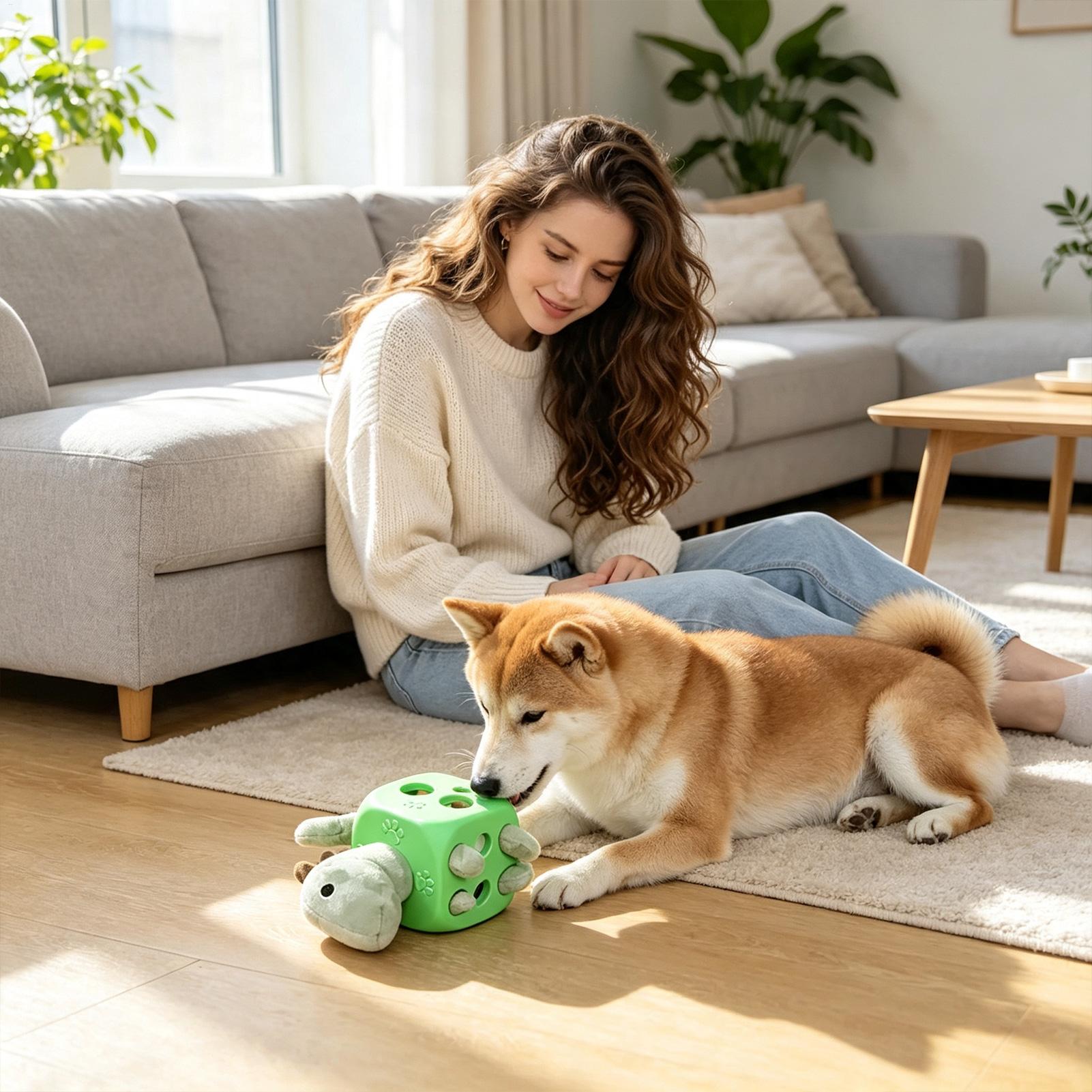 Rubber Treat Dispensing Dog Toy - ของเล่นสุนัขแบบอินเทอร์แอคทีฟ อุปกรณ์เสริมสร้างพัฒนาการสัตว์เลี้ยง ของเล่นส่งเสียงเอี๊ยดๆ พร้อมช่องใส่ขนม ของเล่นกัดสำหรับสุนัขพันธุ์เล็ก กลาง