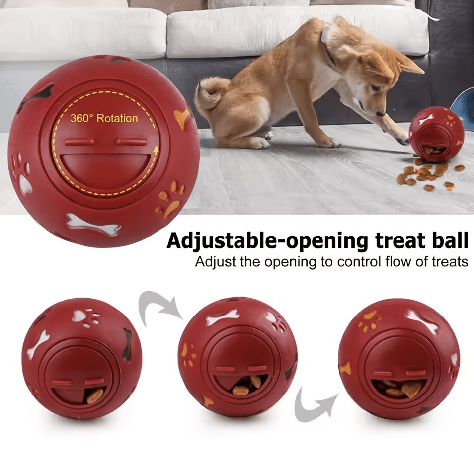 Rubber Treat Dispensing Dog Toy - ลูกบอลขนมสุนัข, ของเล่นจ่ายอาหารแบบป้อนช้าสำหรับแมวและสุนัข, ลูกบอลยางกันรั่วสำหรับเล่นและฝึกฝน